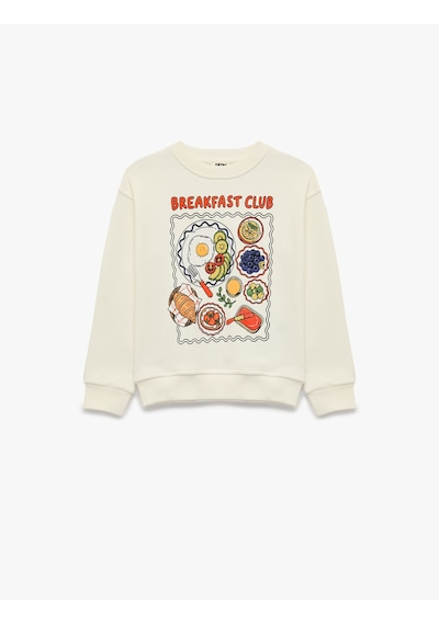 Koton Uzun Kollu Bisiklet Yaka Baskılı Sweatshirt Ekru 7wkg10445ak