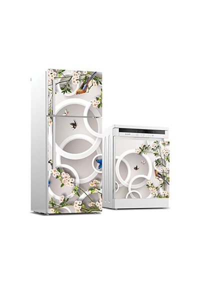 Ayrex Buzdolabı Ve Bulaşık Makinası Beyaz Eşya Sticker Kaplama Yuvarlak Kuş Çiçek Diğer