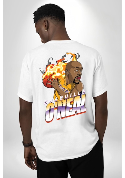 Basketbol Shaquille Oneal Star Ateş Topu Beyaz Oversize Unisex Ön Ve Sırt Baskılı Tişört Beyaz
