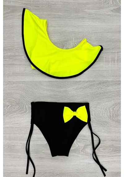 My Kids Wear Yarım Kol Fiyonklu Arkadan Bağlamalı Çocuk Bikini Takım Koyu Lacivert