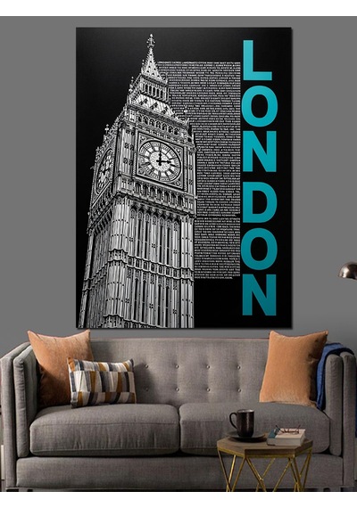 London Big Ben Yazısı Dekoratif Kanvas - Mdf Ahşap Tablo