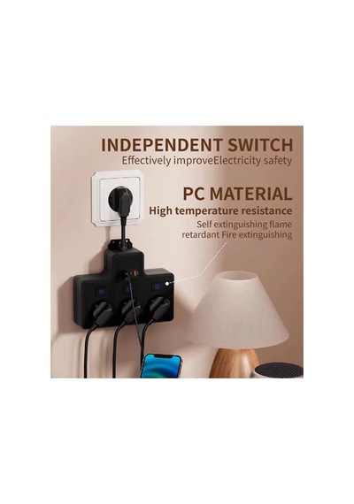 Termal Akım Korumalı 3 Lü Duvar Tipi Priz 1x Usb 2x Type-c Çıkışlı Grup Priz Çoğaltıcı 3500w