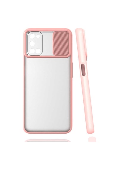 Kilifone - Oppo Uyumlu A52 - Kılıf Slayt Sürgülü Arkası Buzlu Lensi Kapak - Pembe Açık