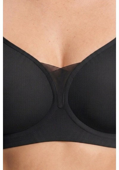 Cottonill Seamless Bra - Nuvia Siyah Lazer Kesim Klipsli Önden Açılabilir Rib Dokulu Dikişsiz Emzirme Sütyeni