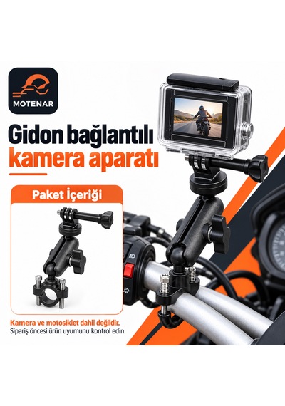 Motenar Gidon Bağlantılı Aksiyon Kamera Aparatı 360 Siyah