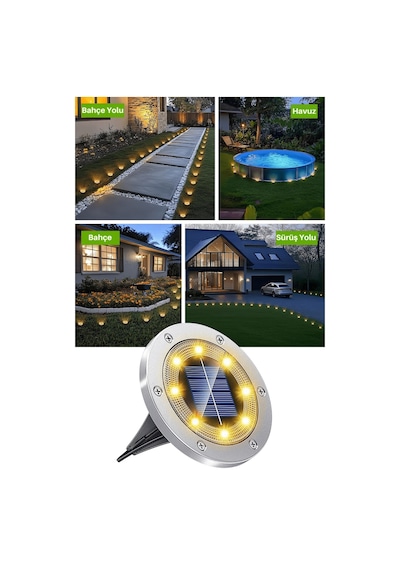 Technojet 1adet Solar Ultra Parlak Smd 8led Kazıklı Çim Zemin Bahçe Aydınlatma Güneş Enerjili Sarı Sarı