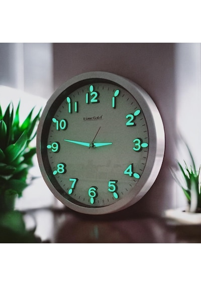Fosforlu Karanlıkta Parlayan 3d Ahşap Rakamlı Metal Duvar Saati Çap 30 Cm Metal