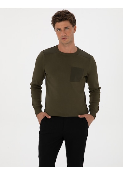 Pierre Cardin Koyu Haki Regular Fit Bisiklet Yaka Triko Kazak 50315762-vr111