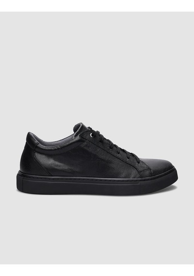 % 100 Hakiki Deri Siyah Bağcıklı Erkek Sneaker-siyah Siyah