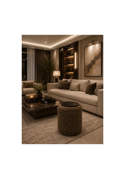 Premium Ahşap Üstlü Yuvarlak Bukle Puf Modern Kahverengi - 878843025 Kahverengi