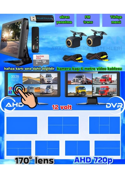 2 Adet 720p Ahd 170'' Kamera Dokunmatik 10.36'' Video Müzik Dvr Ekran Seti 12 V