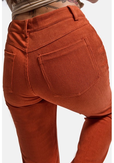 Kadın Turuncu Flare Fit Velvet Kadife Kumaş Pantolon