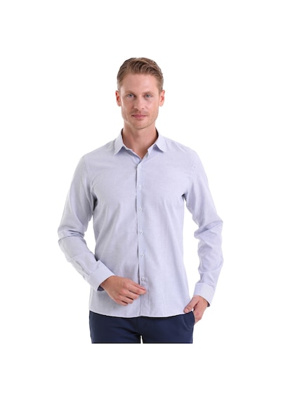 Hatemoğlu Lacivert Ç. Comfort Fit Çizgili Pamuklu Slim Yaka Uzun Kollu Casu Lacivert