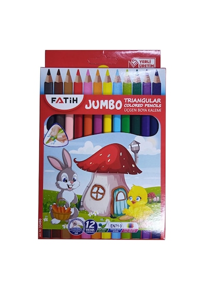 12 Li Jumbo Üçgen Kuru Boya Triangular 1 Paket Jumbo Üçgen Boya Kalemi 12 Renk Kuruboya 12 Renk