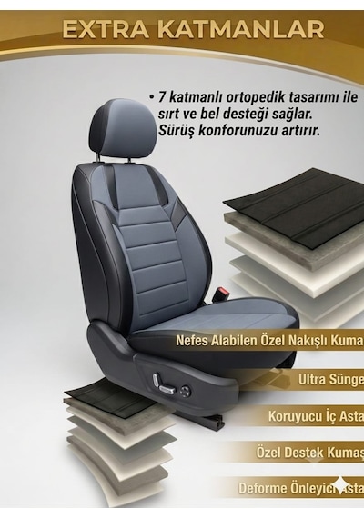Monza Füme Siyah Serisi Üniversal Oto Koltuk Kılıfı Ön Arka Koltuk Tam Set