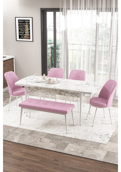 Canisa Concept Zen Serisi 80x132 Mdf Açılabilir Beyaz Mermer Desen Masa Takımı 4 Pembe Sandalye Ve 1 Bench Masa Beyaz Mermer Sandalye Ve Bench Pembe Canisa Concept Zen Serisi 80x132 Mdf Açılabilir Beyaz Mermer Desen Masa Takımı 4 Pembe Sandalye Ve 1 Bench Masa Beyaz Mermer Sandalye Ve Bench Pembe