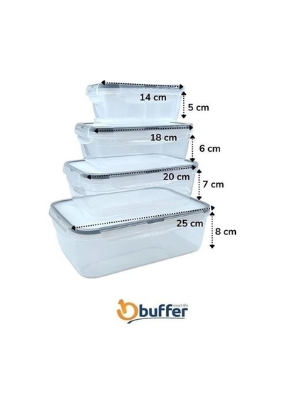 Buffer 4lü İç İçe Sızdırmaz Contalı Kilitli Kapaklı Plastik Erzak Saklama Kapları Lc315