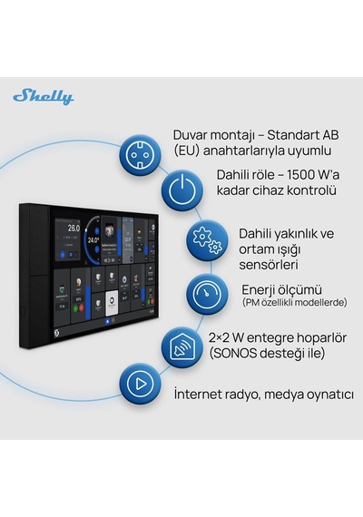 Shelly Wall Display Xl Akıllı Ev Kontrol Paneli Siyah
