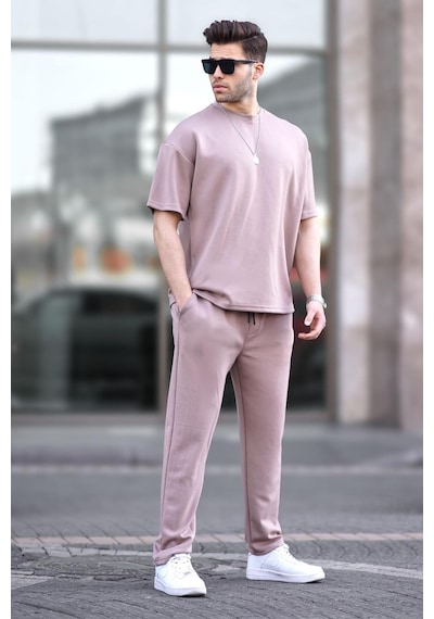 Madmext Bej Oversize Kısa Kollu Eşofman Takımı 5954-bej Bej