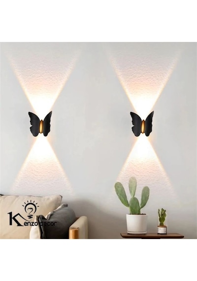 2 Adet Elektrikle Çalışır, 6 Watt Amber Işık Ledli Kelebek Duvar Aplik İç Ve Dış Mekan Ip65 Aplik Amber