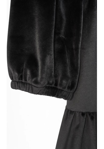Angel&co. Girls Clothing Kadife Kız Çocuk Midi Elbise Siyah Siyah