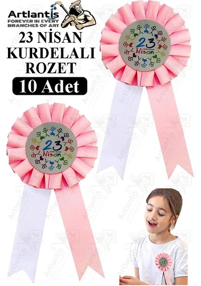 23 Nisan Kurdelalı Rozet 10 Adet Pembe Beyaz Yaka Rozeti Çocuk Bayram Etkinlik 15 Cm Kokart