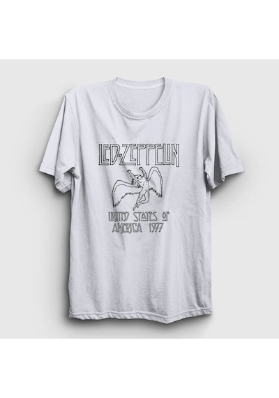Presmono Unisex Logo Led Zeppelin T-shirt Beyaz
