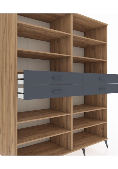 Kronos Gardrop 10 Raflı 4 Çekmeceli 176x59x221 Çam-çam/antrasit Çam/antrasit Kronos Gardrop 10 Raflı 4 Çekmeceli 176x59x221 Çam-çam/antrasit Çam/antrasit