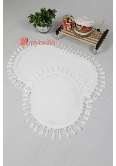 My Evilla Modern Simirna Dekoratif Peluş Oval 60x100-50x60 Ponpon Saçaklı Klozet Takımı