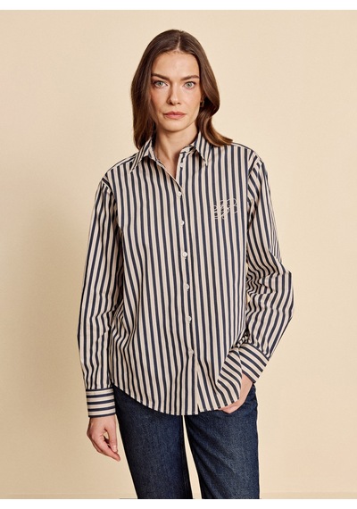 Brooks Brothers Bej - Lacivert Kadın Regular Fit Çizgili Gömlek Bbfw26fsh011