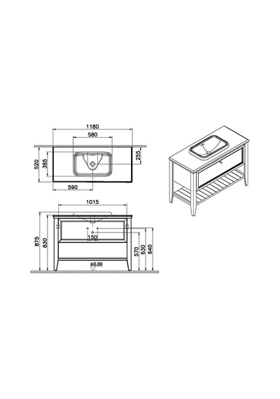 65822 VitrA Valarte Neo Tek Çekmeceli Tezgah Üstü Lavabo Dolabı, 120 Cm, Retro Yeşil Mermer Tezgah Ve Lavabo Dahil Diğer