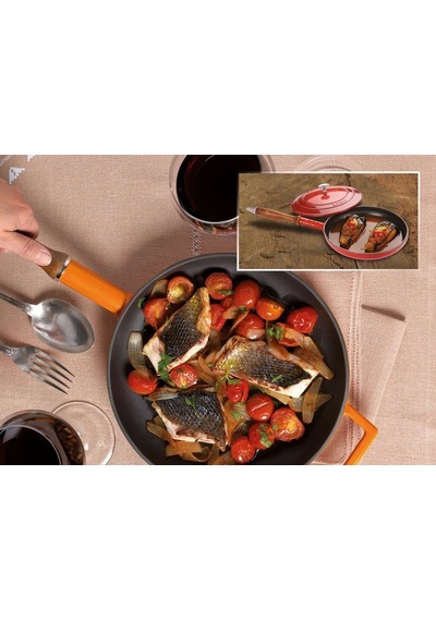 Lava Döküm Kızartma Tavası 24 CM Mavi Renk Ahşap Saplı