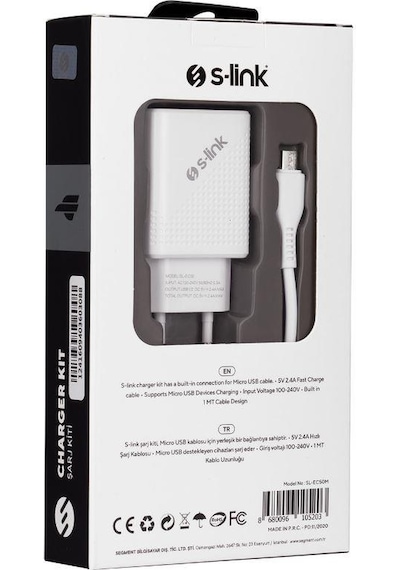 S-link Sl-ec50 12w Hızlı Şarj 5v 2400ma Apple Uyumlu iPhone , , Kablolu 2 Usb Çıkışlı Beyaz Ev Şarj Adaptörü
