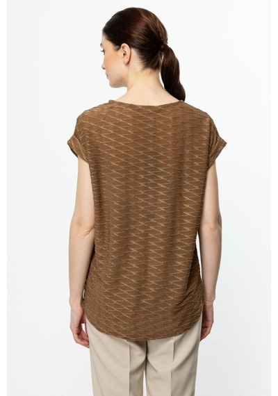 On Minimalist Oversize Kadın Bluz - Yuvarlak Yaka Kısa Kol Mocca On Minimalist Oversize Kadın Bluz - Yuvarlak Yaka Kısa Kol Mocca