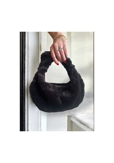 Plush Studıo Istanbul Puff Pouch Mini Kol Çantası, Tavşan Tüyü Peluş Çanta Kahverengi Kahverengi