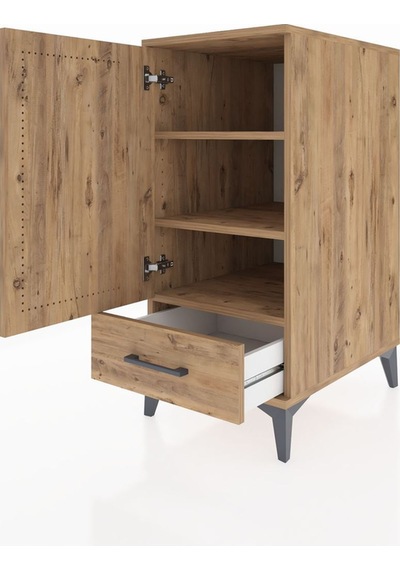 Kronos Komodin 3 Raflı Tek Çekmeceli Tek Kapaklı 44x59x96 Çam-çam Atlas Çam