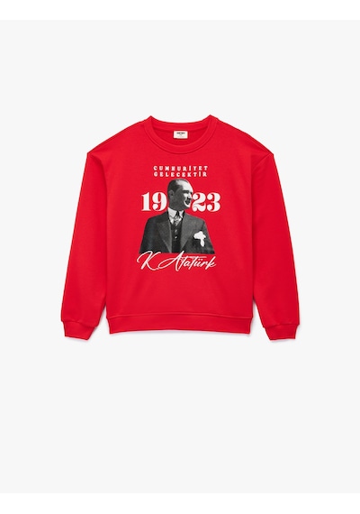 Koton Atatürk Baskılı Uzun Kollu Bisiklet Yaka Sweatshirt Kırmızı 6wkg10517ak Kırmızı
