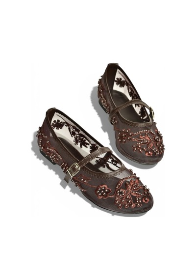 Fox Shoes Y726330115 Kahverengi File İnci Detaylı File Kadın Babet Kahverengi
