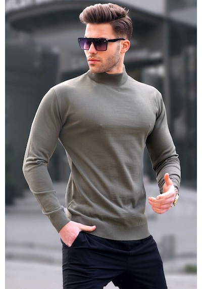 Madmext Çağla Yeşili Slim Fit Yarım Balıkçı Yaka Erkek Triko Kazak 6343 Çağla Yeşili