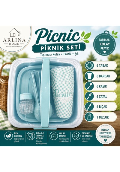 Lovely Piknik Seti 6 Kişilik 32 Parça Mavi