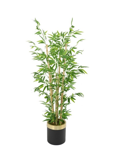Yapay Çiçek Deposu Metal Galvaniz Saksıda Yapay Bambu Ağacı 6 Gövde 140 Cm Siyah-gold