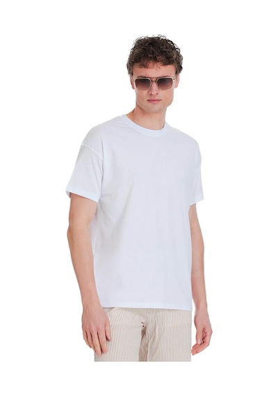 Hatemoğlu Beyaz Regular Fit 100% Pamuk Bisiklet Yaka Oversize Tişört 1995327 Beyaz