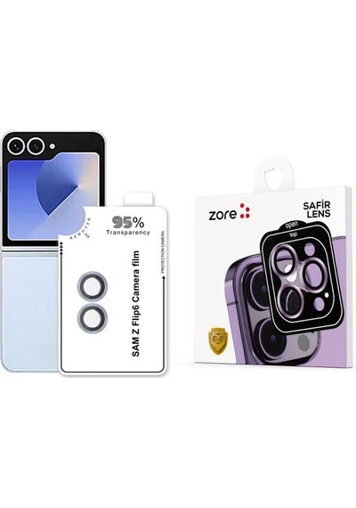 Samsung Uyumlu Galaxy Z Flip 6 Zore Cl-11 Safir Parmak İzi Bırakmayan Anti-reflective Kamera Lens Koruyucu Mavi