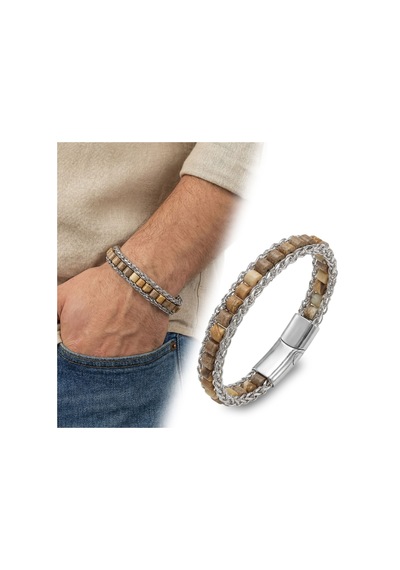 Beycen Aksesuar Odun Jasper Doğal Taşlı Hasır Örgü Zincirli Erkek Çelik Bileklik 39022b28d3 Çok Renkli 47375574