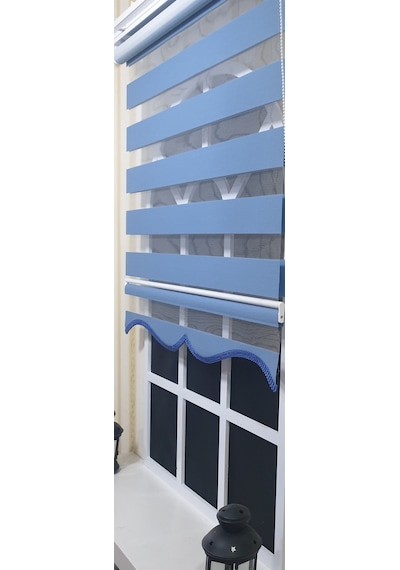 Zebra Stor Perde Mavi Etek Dilimli St 006