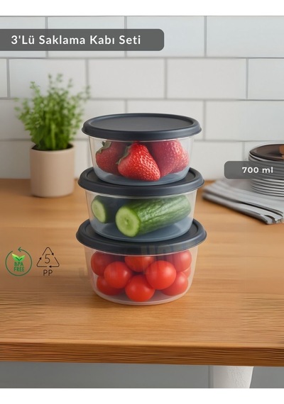 Jet's Home Yuvarlak 3'lü Saklama Kabı Bpa Free Derin Dondurucu İçin Uygun Beslenme Kabı 700 Ml Şeffaf