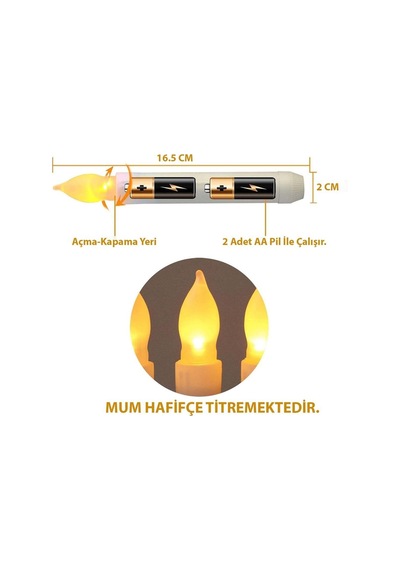 Plentiful Plentiful Titreyen Dekoratif Led Alevsiz Mum 12 Adet Dumansız Konik Şekilli Uzaktan Kumandalı Fildişi