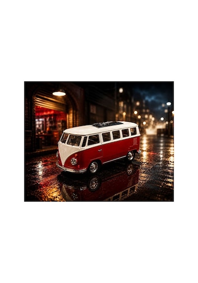 Volkswagen T1 Minibüs Diecast Model Araba Özel Standlı Volkswagen T1 Minibüs Kırmızı