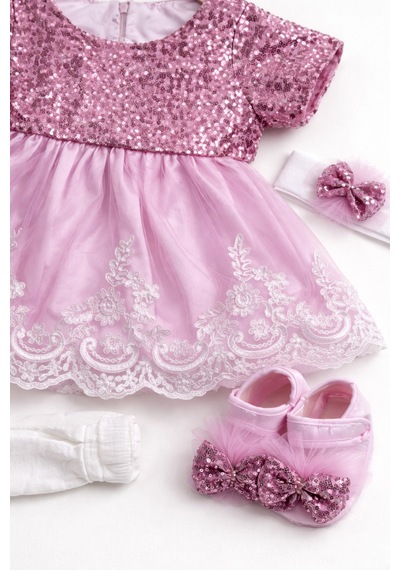 For My Baby Kız Bebek Şık Dantelli Mevlüt / Özel Gün Elbisesi Pembe