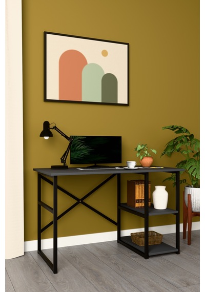 Modern Raflı Ders Çalışma Masası %100 Mdf Bilgisayar Masası Metalçm01 Antrasit